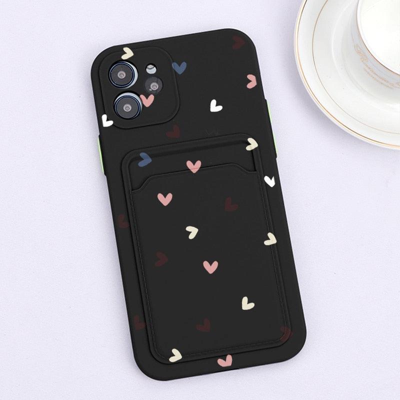 Fashionable Anti-Scratch Soft Lining Protective Case For iPhone Cases Card Holder Cute Flower Heart Phone Case For iPhone 12 13 Mini Pro Beautiful Design  Soft Iphone Case