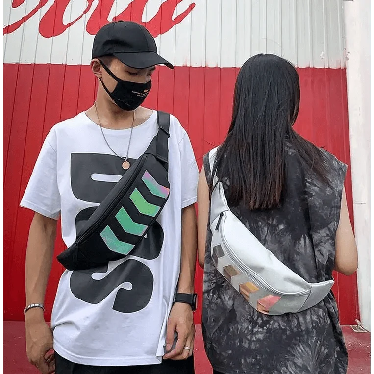 Fashionable Flash Reflective Chest Bag Iridescent Belt  Bum Bag For Travel Festival Sports Unisex Waist Bags