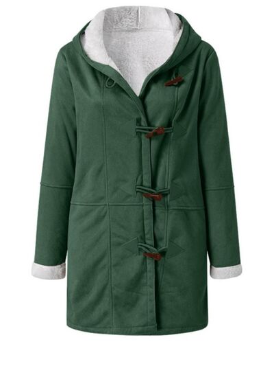 Full Size Pocketed Long Sleeve Hooded Toggle Jacket – Stylish & Functional Outerwear for Women