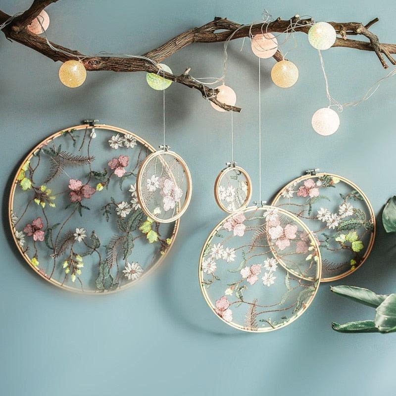 Flat Round Net Embroider Display Stand Net Yarn Wedding Ornaments Wall Hanging Decors Hot Decor for Living Room or Bedroom Unique Wall Art