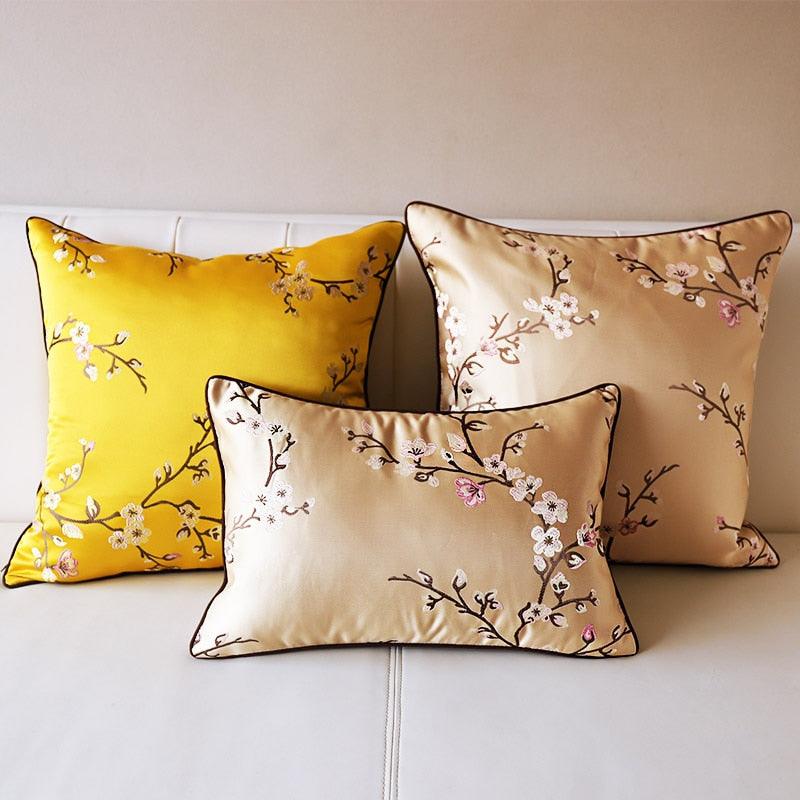 Floral Decorative Pillow Covers Spring Polyester Cushion Cover For Home Decorative Sofa Armchair Bedroom Livingroom Embroidery Floral Pattern Square Decorative Throw Pillow Case Cushion Cover