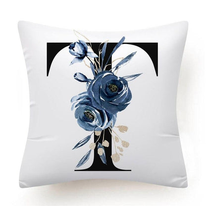 Floral Pillow Covers Alphabet Decorative Pillow Cases ABC Letter Flowers Cushion Covers Blue Flowers Polyester Pillowcase Decorative Sofa Pillows Cover Luxury Soft Materials