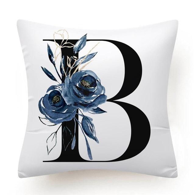 Floral Pillow Covers Alphabet Decorative Pillow Cases ABC Letter Flowers Cushion Covers Blue Flowers Polyester Pillowcase Decorative Sofa Pillows Cover Luxury Soft Materials