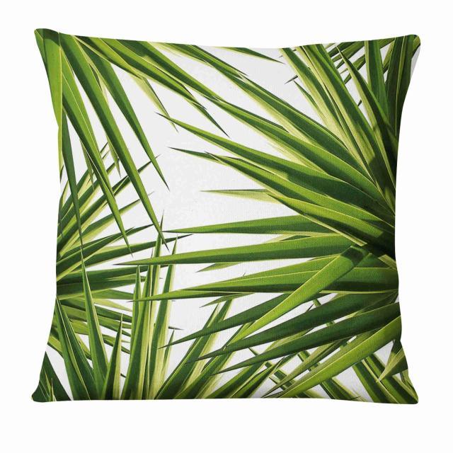 Fresh Green Leaves Digital Printed Pillowcase Home Pillow Decoration Tropical Green Leaves Throw Pillow Cover With Geometric Background Home Decorative Square Cushion Covers Cotton Linen Home Decor 45x45CM