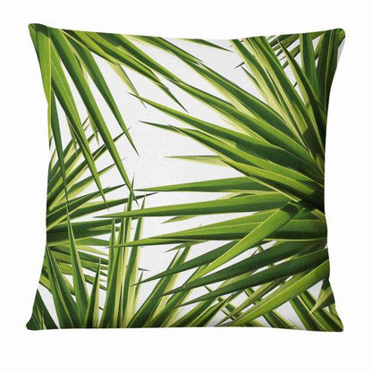 Fresh Green Leaves Digital Printed Pillowcase Home Pillow Decoration Tropical Green Leaves Throw Pillow Cover With Geometric Background Home Decorative Square Cushion Covers Cotton Linen Home Decor 45x45CM