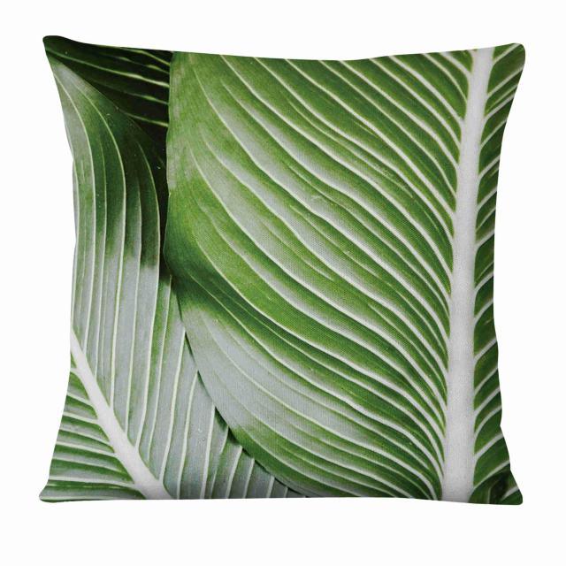 Fresh Green Leaves Digital Printed Pillowcase Home Pillow Decoration Tropical Green Leaves Throw Pillow Cover With Geometric Background Home Decorative Square Cushion Covers Cotton Linen Home Decor 45x45CM