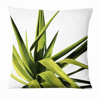 Fresh Green Leaves Digital Printed Pillowcase Home Pillow Decoration Tropical Green Leaves Throw Pillow Cover With Geometric Background Home Decorative Square Cushion Covers Cotton Linen Home Decor 45x45CM
