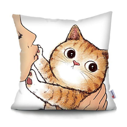 Funny Cute Cat Plush Cushion Pillow Covers Cat Pillow Cases Animal Kitty Pillowcase Cotton Linen Cushion Cover For Couch Cover Pillows Cases For Sofa Home Decoration Pillowcase Polyester Throw Pillow Case 45x45CM