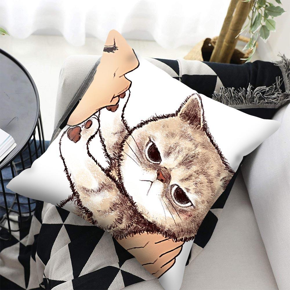 Funny Cute Cat Plush Cushion Pillow Covers Cat Pillow Cases Animal Kitty Pillowcase Cotton Linen Cushion Cover For Couch Cover Pillows Cases For Sofa Home Decoration Pillowcase Polyester Throw Pillow Case 45x45CM