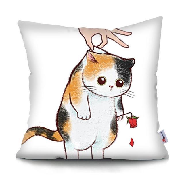 Funny Cute Cat Plush Cushion Pillow Covers Cat Pillow Cases Animal Kitty Pillowcase Cotton Linen Cushion Cover For Couch Cover Pillows Cases For Sofa Home Decoration Pillowcase Polyester Throw Pillow Case 45x45CM