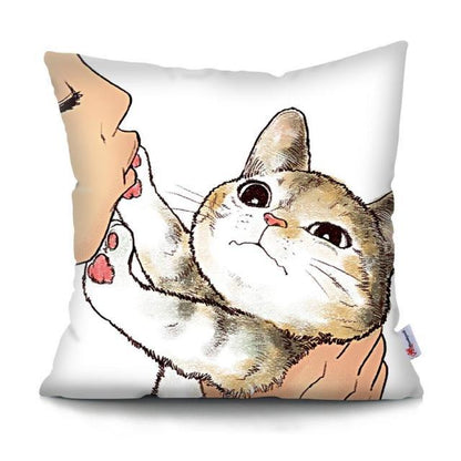 Funny Cute Cat Plush Cushion Pillow Covers Cat Pillow Cases Animal Kitty Pillowcase Cotton Linen Cushion Cover For Couch Cover Pillows Cases For Sofa Home Decoration Pillowcase Polyester Throw Pillow Case 45x45CM