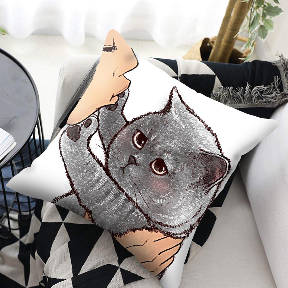 Funny Cute Cat Plush Cushion Pillow Covers Cat Pillow Cases Animal Kitty Pillowcase Cotton Linen Cushion Cover For Couch Cover Pillows Cases For Sofa Home Decoration Pillowcase Polyester Throw Pillow Case 45x45CM