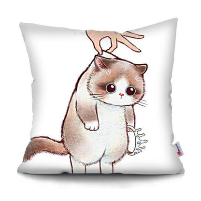 Funny Cute Cat Plush Cushion Pillow Covers Cat Pillow Cases Animal Kitty Pillowcase Cotton Linen Cushion Cover For Couch Cover Pillows Cases For Sofa Home Decoration Pillowcase Polyester Throw Pillow Case 45x45CM