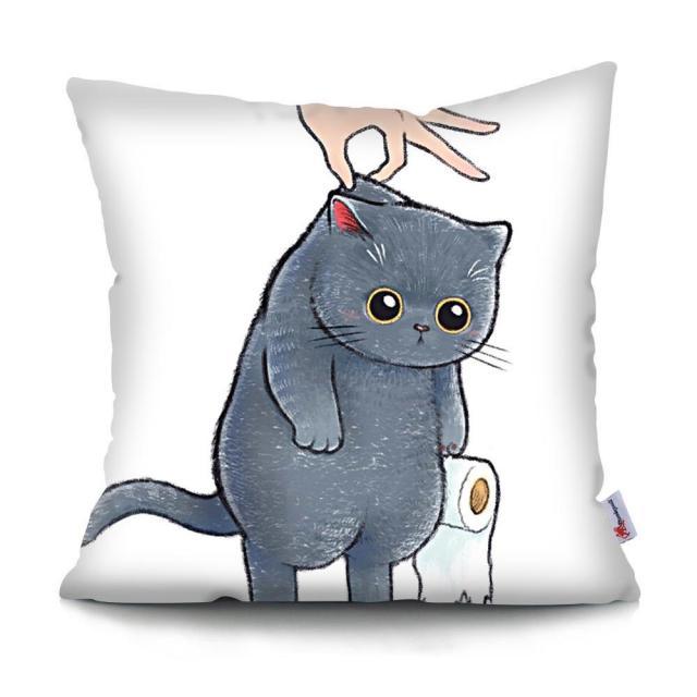 Funny Cute Cat Plush Cushion Pillow Covers Cat Pillow Cases Animal Kitty Pillowcase Cotton Linen Cushion Cover For Couch Cover Pillows Cases For Sofa Home Decoration Pillowcase Polyester Throw Pillow Case 45x45CM