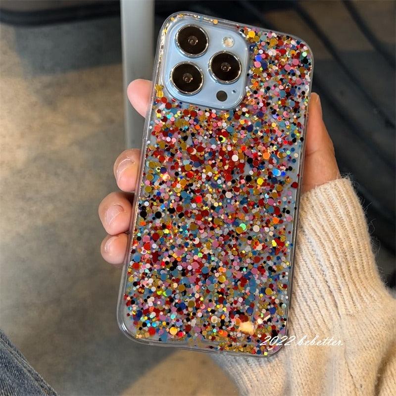 Glitter Sequins Slim Phone Case For iPhone 11 12 13 X XR XS Max 7 8 Plus Shining Clear Soft Silicone Cover Glitter Camera Lens Case, Cute Shiny Diamond Slim Clear Back Cover and Matte Cushioned Silicone Shockproof Case