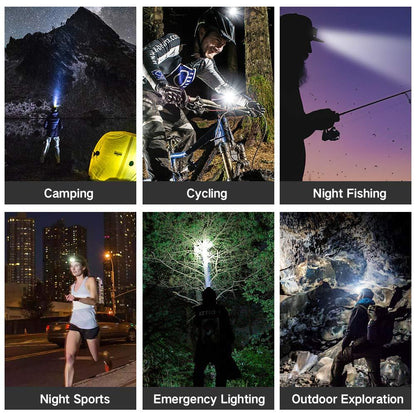 High Lumen Ultra Bright Powerful Rechargeable LED Headlamp  USB Head Lamp 7 LED Headlight Head Flashlight Waterproof Flashlight Head Torch For Outdoor Camping Cycling Running Fishing