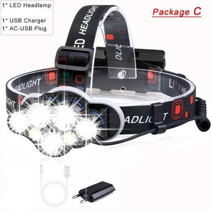 High Lumen Ultra Bright Powerful Rechargeable LED Headlamp  USB Head Lamp 7 LED Headlight Head Flashlight Waterproof Flashlight Head Torch For Outdoor Camping Cycling Running Fishing