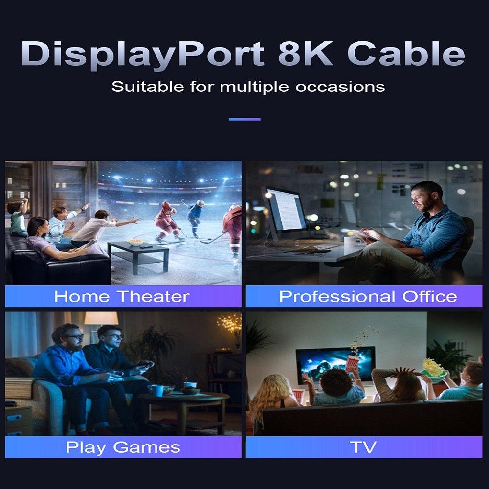 High Speed 32.4Gbps Slim And Flexible 1.4 8K 4K HDR 60Hz DisplayPort Cable Adapter For Video PC Laptop TV Monitor