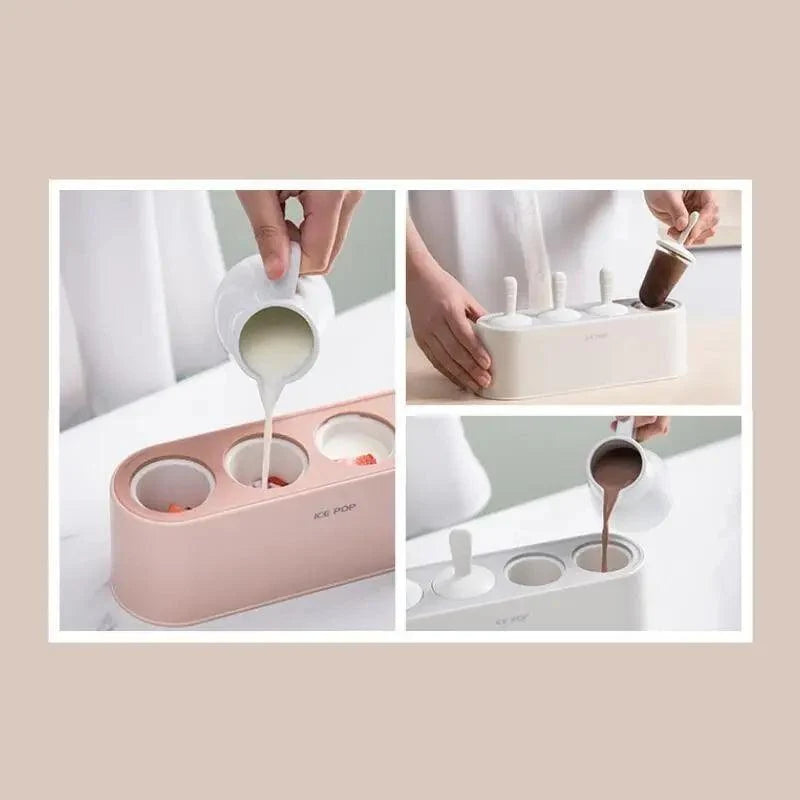 Home Ice Cream Mold Popsicle Tool Silicone 4-hole Popsicle Box Children Dessert Ice Cream Maker Kitchen Tools Diy Ice Cream