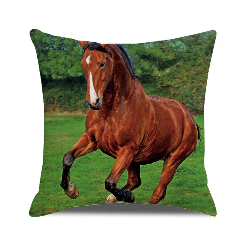 Horse Pattern Pillow Cover Running Horses Cotton Linen Square Cushion Cover Standard Pillowcase for Men Women Home Decorative Sofa Armchair Bedroom Livingroom Farmhouse 45x45CM
