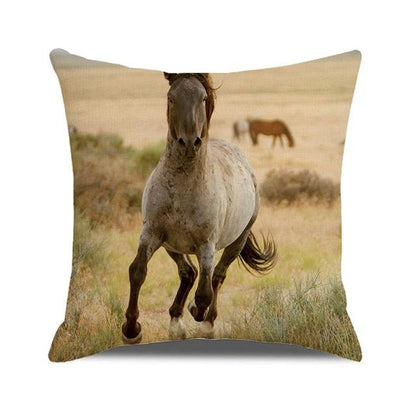 Horse Pattern Pillow Cover Running Horses Cotton Linen Square Cushion Cover Standard Pillowcase for Men Women Home Decorative Sofa Armchair Bedroom Livingroom Farmhouse 45x45CM