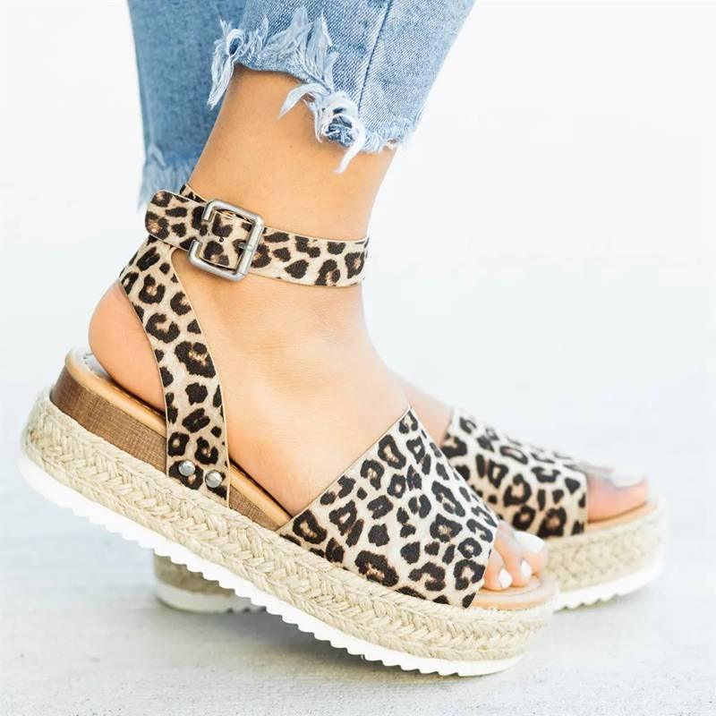 Ladies Elegant Leopard Shoes For Women High Heels Sandals Summer Flip Flop Platform Sandals High Platform Sandals Thick Bottom Belt Buckle Shoes Adjustable Strap Sandals