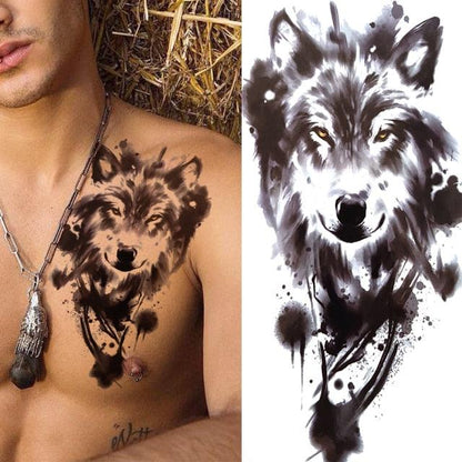 Large Wolf Tiger Black Tattoo Sticker Evil Death Temporary Tattoo Waterproof Big Tattoo Stickers For Mens Womens