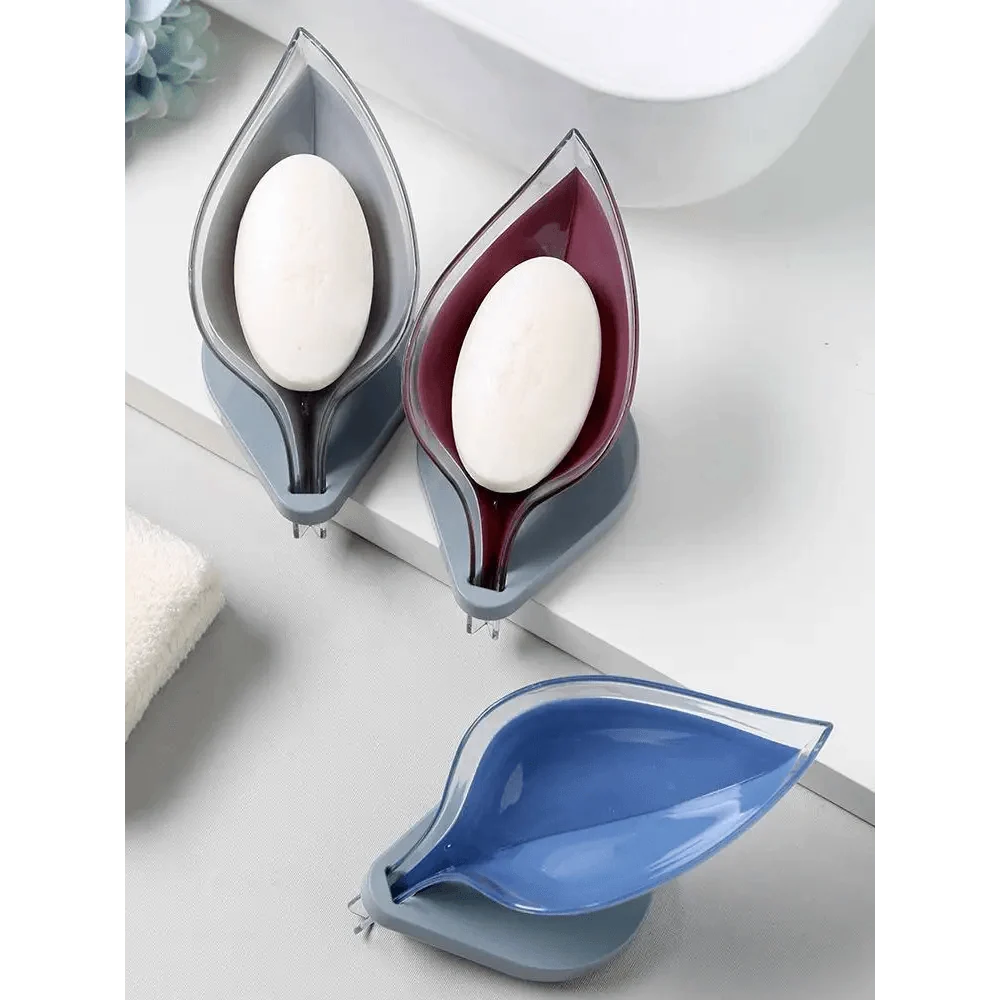 Leaf Shape Soap Box Bathroom soap holder Dish Storage Plate Tray Bathroom Soap Holder Case Bathroom Supplies bathroom gadgets Drainage Soap Holder-Leaf Soap Storage Box-Vertical Manual Soap Holder-Suction Cup Drain Soap Box for Shower Bathroom Kitchen