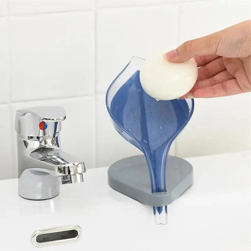 Leaf Shape Soap Box Bathroom soap holder Dish Storage Plate Tray Bathroom Soap Holder Case Bathroom Supplies bathroom gadgets Drainage Soap Holder-Leaf Soap Storage Box-Vertical Manual Soap Holder-Suction Cup Drain Soap Box for Shower Bathroom Kitchen