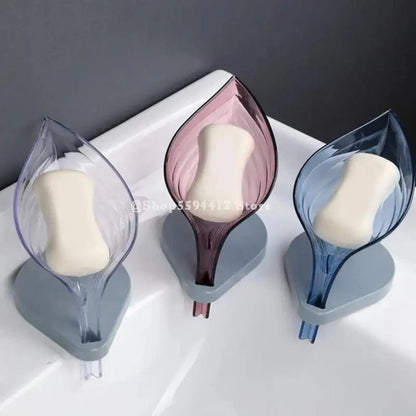 Leaf Shape Soap Box Bathroom soap holder Dish Storage Plate Tray Bathroom Soap Holder Case Bathroom Supplies bathroom gadgets Drainage Soap Holder-Leaf Soap Storage Box-Vertical Manual Soap Holder-Suction Cup Drain Soap Box for Shower Bathroom Kitchen