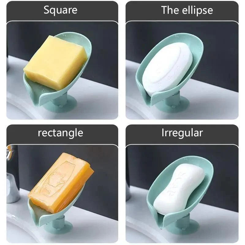 Leaf Shape Soap Box Drain Soap Holder Box Bathroom Accessories Toilet Laundry Soap Box Tray Gadgets Soap Holder Leaf-Shape Self Draining Soap Dish Holder Not Punched Easy Clean Bar Soap Holder With Suction Cup Soap Dish Suitable For Bathroom Kitchen