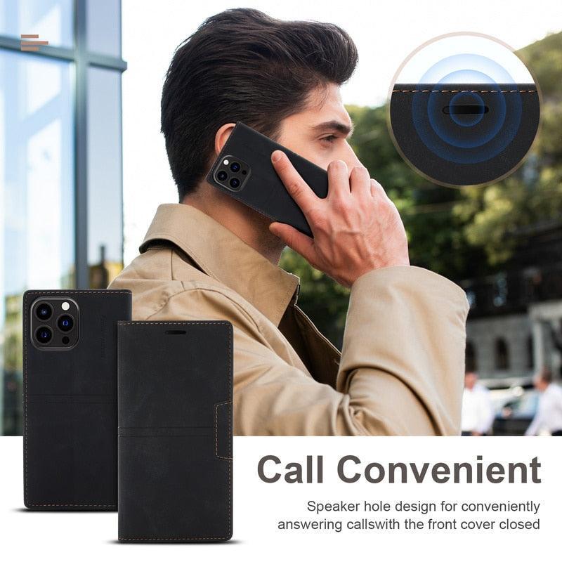 Leather Case Folding Flip Case with Kickstand Credit Card Slot Magnetic Closure Protective Case for iPhone Leather Case For iPhone 14 13 12 11 Pro Mini Flip Case Cover