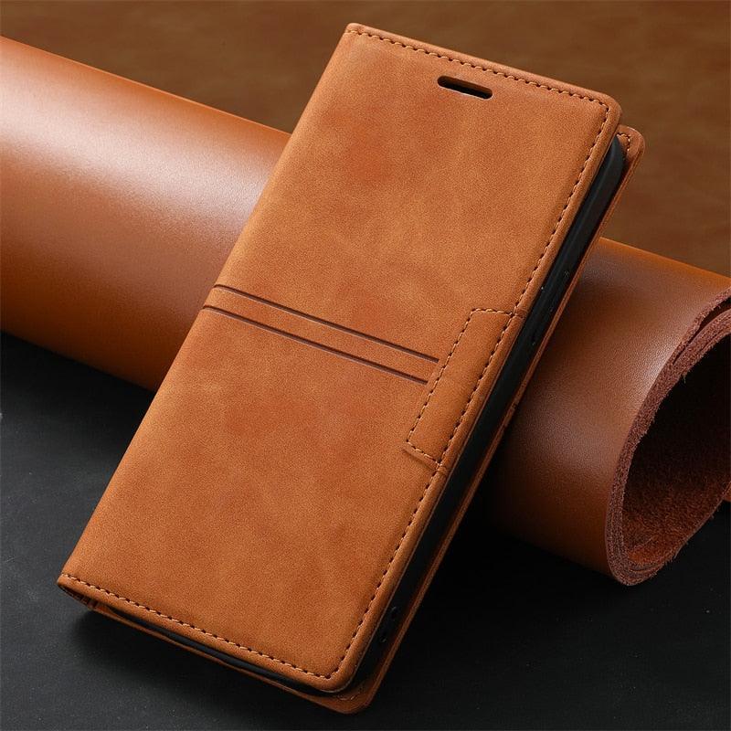 Leather Case Folding Flip Case with Kickstand Credit Card Slot Magnetic Closure Protective Case for iPhone Leather Case For iPhone 14 13 12 11 Pro Mini Flip Case Cover