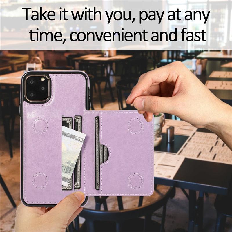 Leather Wallet Case For iPhone 11 Pro Max XS Max XR X 8 7 6S 6Plus 5 5S With Stand Card Pocket Case Cover Shockproof Texture PU Leather  Wallet Cover