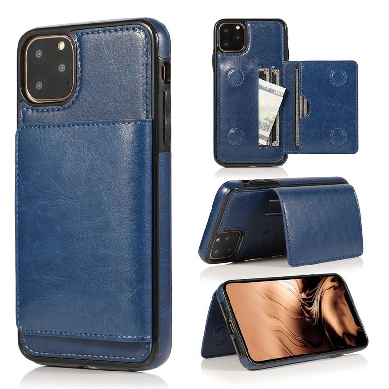 Leather Wallet Case For iPhone 11 Pro Max XS Max XR X 8 7 6S 6Plus 5 5S With Stand Card Pocket Case Cover Shockproof Texture PU Leather  Wallet Cover