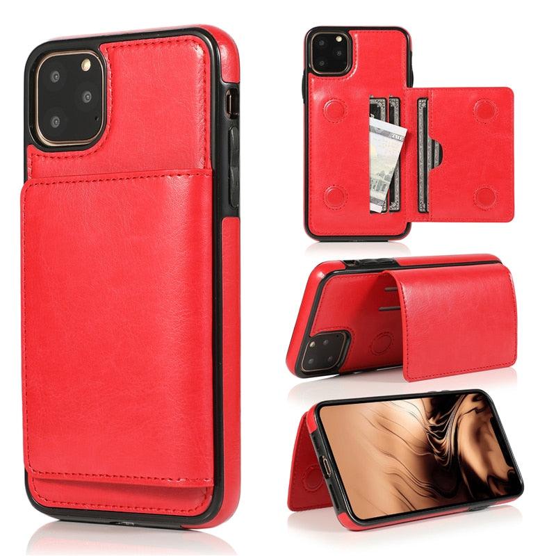 Leather Wallet Case For iPhone 11 Pro Max XS Max XR X 8 7 6S 6Plus 5 5S With Stand Card Pocket Case Cover Shockproof Texture PU Leather  Wallet Cover