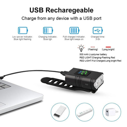 LED Bicycle Light Front USB Rechargeable 1000 Lumen Bike Front Lamp Mountain Bicycle Headlight Adjustable Lightness And Flashlight With Waterproof IPX5 And Large Capacity Battery