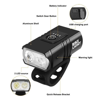 LED Bicycle Light Front USB Rechargeable 1000 Lumen Bike Front Lamp Mountain Bicycle Headlight Adjustable Lightness And Flashlight With Waterproof IPX5 And Large Capacity Battery