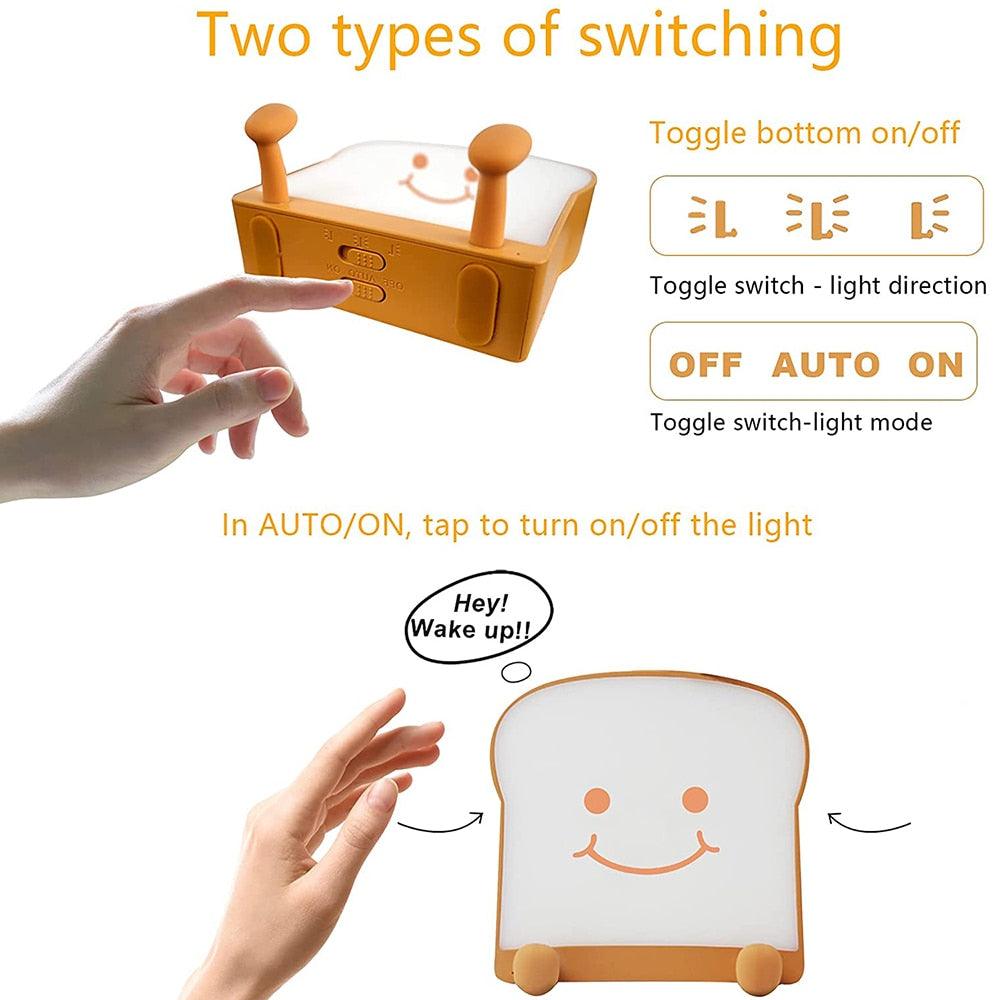 LED Toast Night Light with Silicone Foot Phone Holder Table Lamp Infinite Dimming Bread Decoration Creative Lamp Decorative Table Lamp Cute Study Lamps for Bedroom Décor