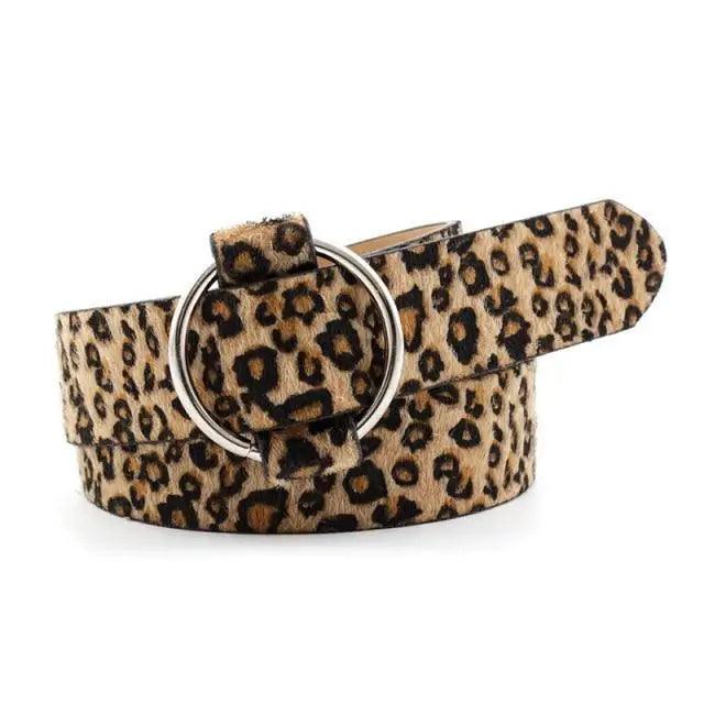 Leopard PU Leather Pattern 105cm Round Buckle Belt Women Trendy Dress Cute Classic Belts