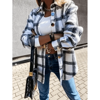 Luxurious Fashionable Women's Long Sleeve Plaid Shirt Coats Top Spring Autumn Casual Lapel Cardigan ,Jackets ,Outerwear,Streetwear