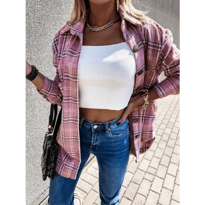 Luxurious Fashionable Women's Long Sleeve Plaid Shirt Coats Top Spring Autumn Casual Lapel Cardigan ,Jackets ,Outerwear,Streetwear