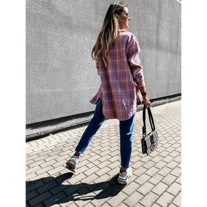 Luxurious Fashionable Women's Long Sleeve Plaid Shirt Coats Top Spring Autumn Casual Lapel Cardigan ,Jackets ,Outerwear,Streetwear