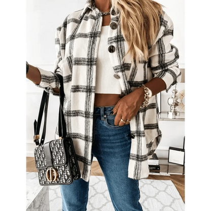 Luxurious Fashionable Women's Long Sleeve Plaid Shirt Coats Top Spring Autumn Casual Lapel Cardigan ,Jackets ,Outerwear,Streetwear