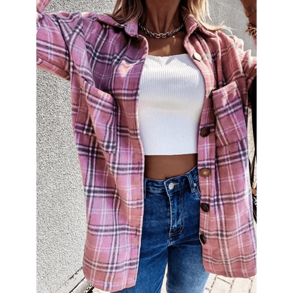 Luxurious Fashionable Women's Long Sleeve Plaid Shirt Coats Top Spring Autumn Casual Lapel Cardigan ,Jackets ,Outerwear,Streetwear