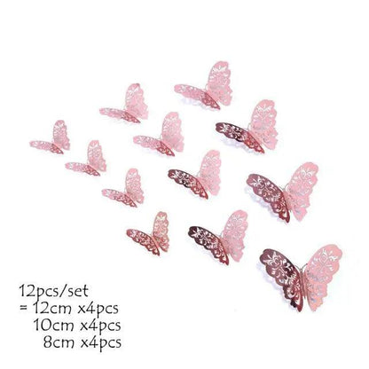 Luxury 3D Wall Stunning 12Pcs 4D Hollow Butterfly Wall Sticker Home Decoration Wall Stickers wedding Party Wedding Decors Butterfly Kids Room Decors