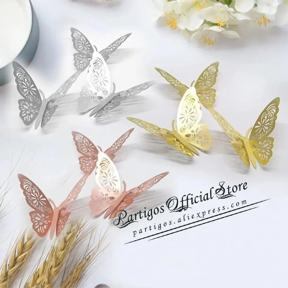 Luxury 3D Wall Stunning 12Pcs 4D Hollow Butterfly Wall Sticker Home Decoration Wall Stickers wedding Party Wedding Decors Butterfly Kids Room Decors