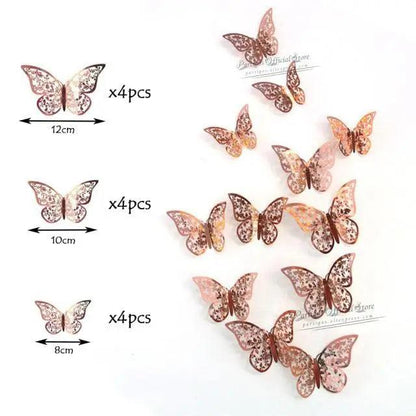 Luxury 3D Wall Stunning 12Pcs 4D Hollow Butterfly Wall Sticker Home Decoration Wall Stickers wedding Party Wedding Decors Butterfly Kids Room Decors