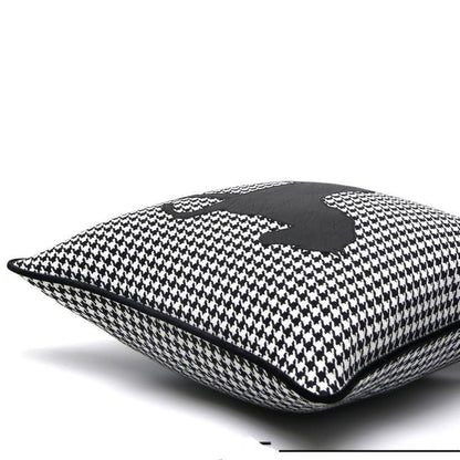 Luxury Black White Houndstooth Gold Leather Stitching Pillow Covers Sofa Decorative Horse Pillow Case Swallow Gird Throw Pillowcases Black Gold PU Leather Polyester Splicing Cushion Covers Well Made Classic Pattern