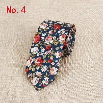 Luxury Flower Handmade Cotton Ties For Men Classic Colorful Printed Floral Designs Necktie For Wedding